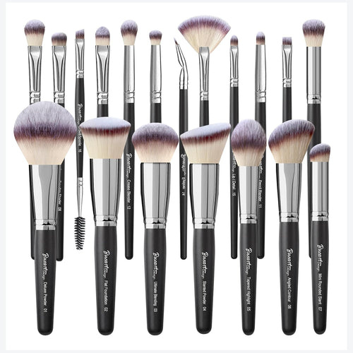 19Pcs ULTRA SOFT Black Labeled Makeup Brushes Set Contains Large Powder Flat Foundation Blending Blush Face Contour Concealers Brush (16Pcs Matte Black S)